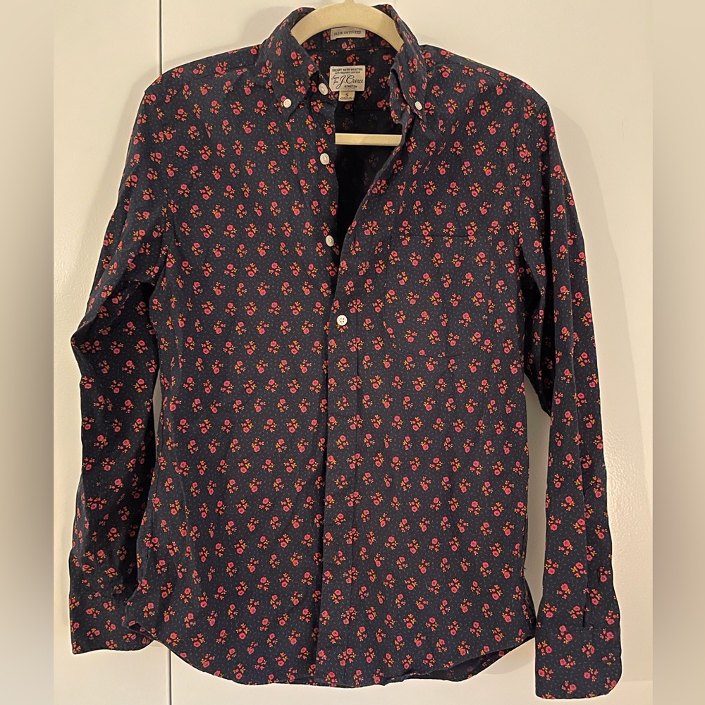 I.Crew secret wash stretch organic cotton shirt floral slim fit untucked